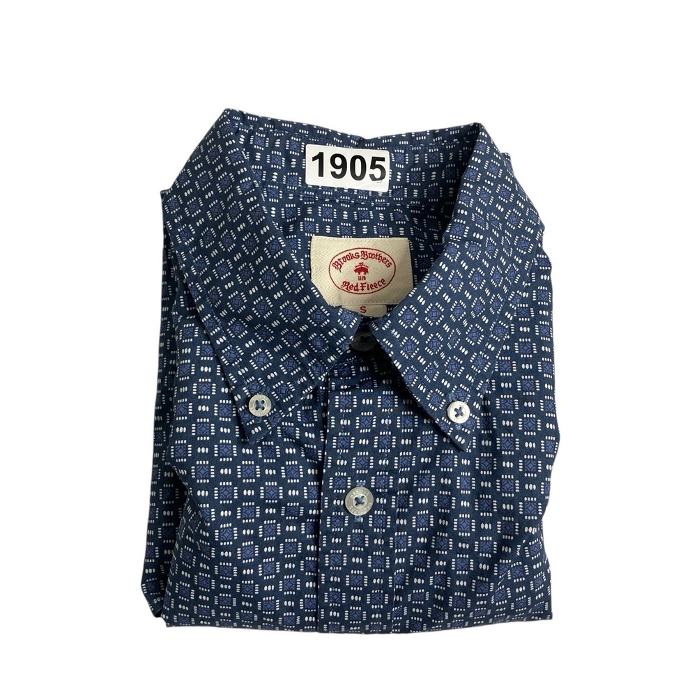 Brooks Brothers Red Fleece Shirt Men S Blue Geometric All Over Print Long Sleeve - Picture 13 of 13